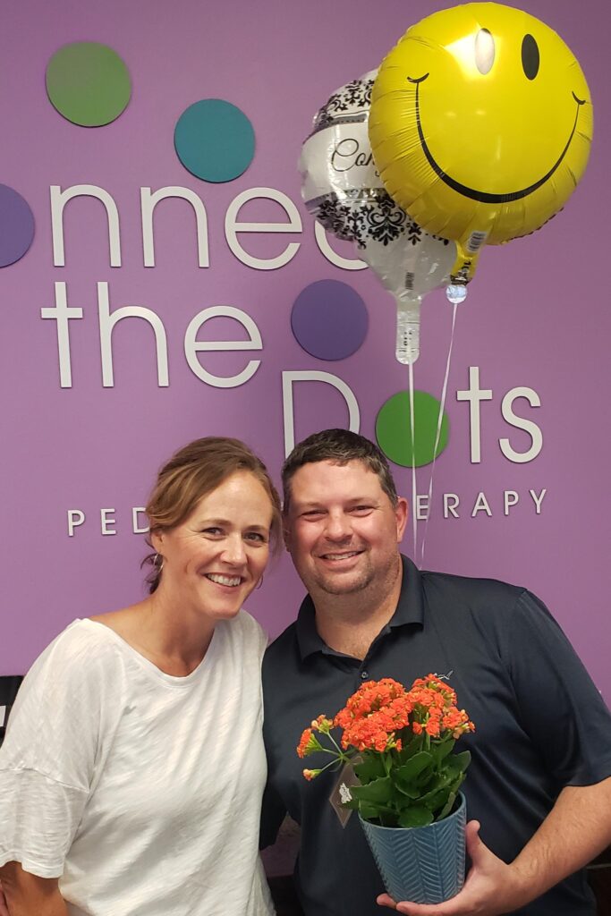 Owners Lee and Stephanie Wagers celebrating six years in business as Connect the Dots Pediatric Therapy,